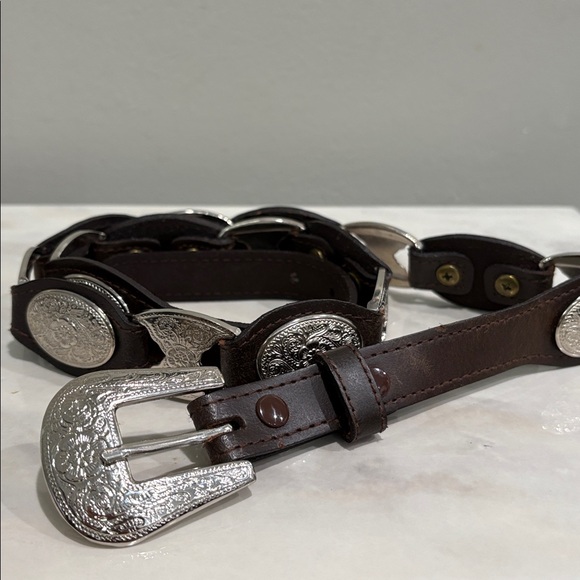 Source Unknown Accessories - Women’s Brown Genuine Leather Western Cowgirl Belt with Silver Buckle 37 inches